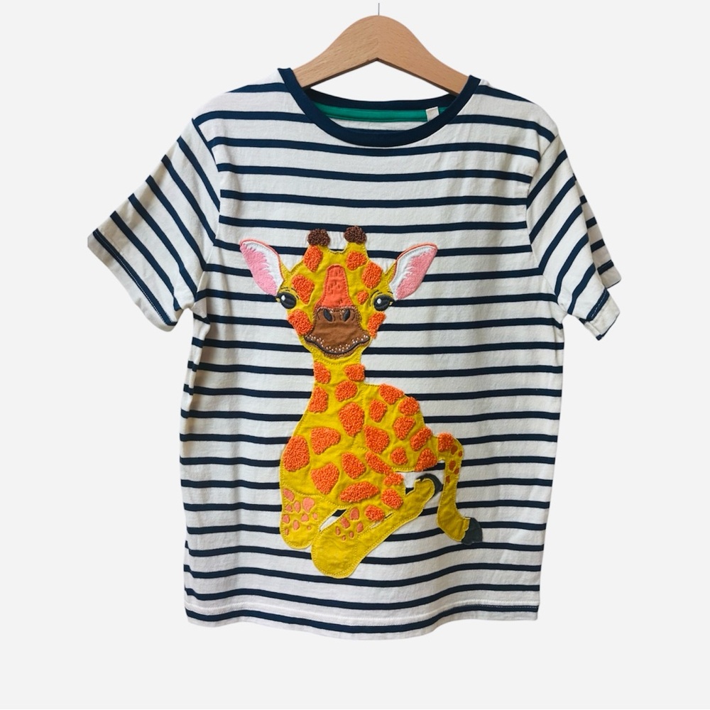 Mini Boden Big Applique Striped Giraffe Cotton Tee